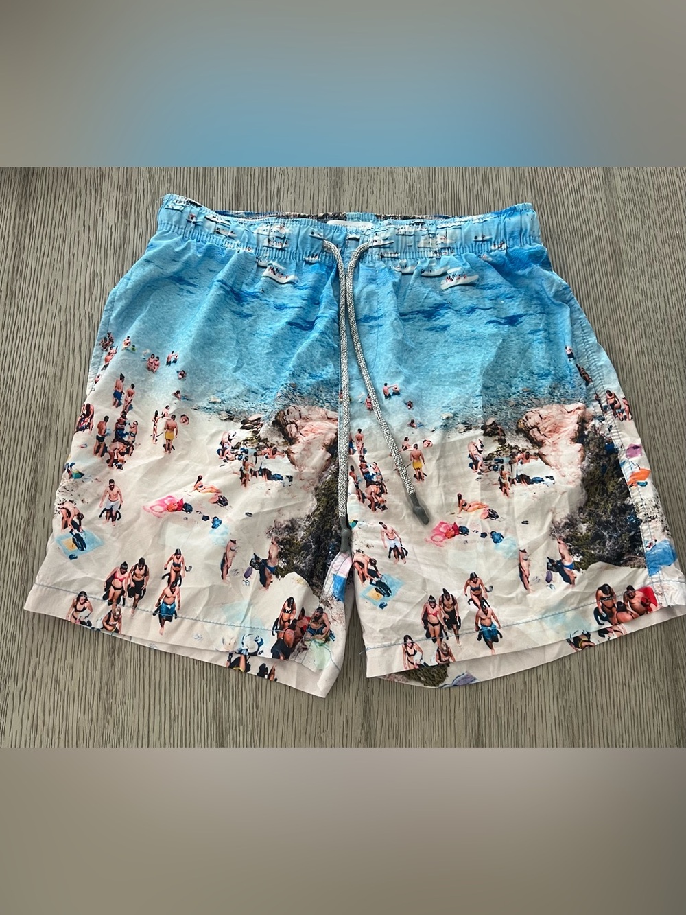Vintage summer Men's Blue Beach Print Swim Trunks